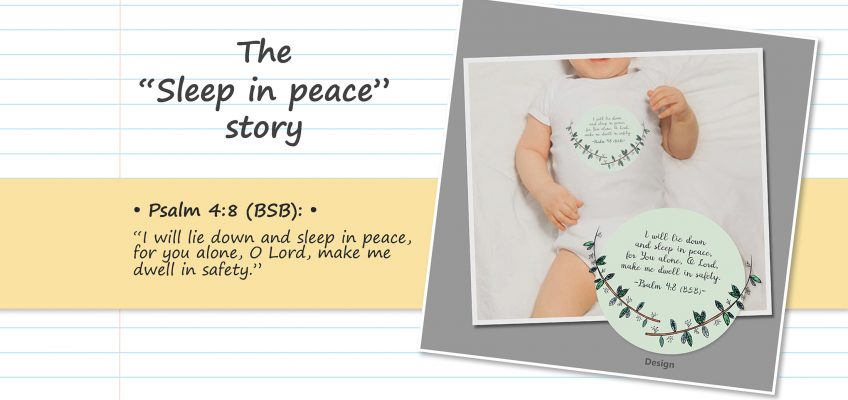 Blog image showing a Christian babygrow with Bible verse: Psalm 4:8 I will lie down in peace and sleep